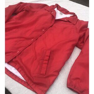 Vtg Sears Jacket Mens Red Lined Nylon Coat Coaches Bomber 70s Large L Snaps